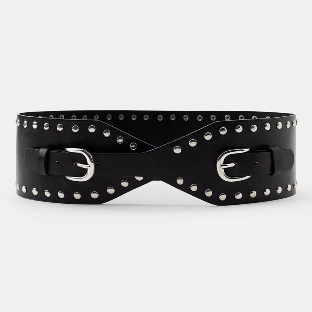 Zara Black Double Buckle Sash lether Belt